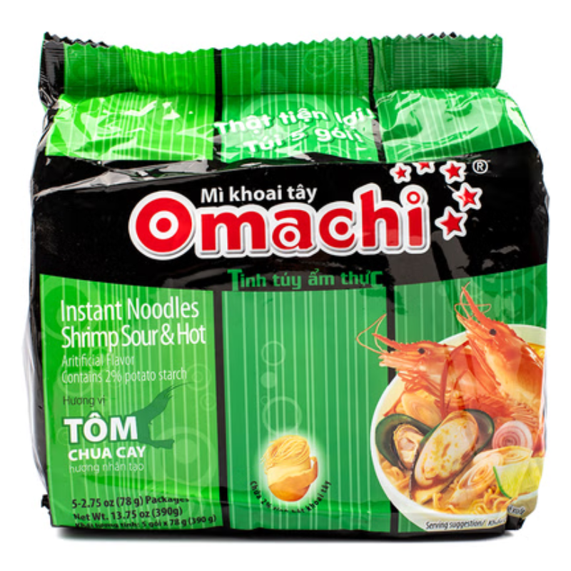 Omachi Hot Shrimp Instant Noodles 5pack  2.75oz