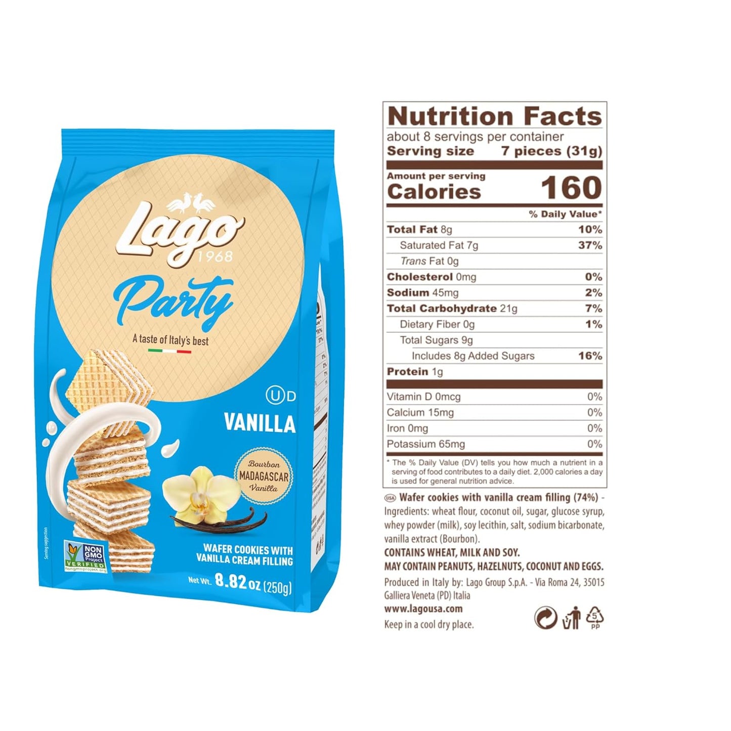 Gastone Lago Party Variety Wafers, 8.82 oz (3-Pack) – Italian Crispy Wafer Cookies with Chocolate, Vanilla & Strawberry Cream Filling, Light & Crunchy Snack