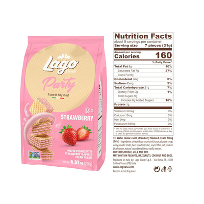 Gastone Lago Party Variety Wafers, 8.82 oz (3-Pack) – Italian Crispy Wafer Cookies with Chocolate, Vanilla & Strawberry Cream Filling, Light & Crunchy Snack