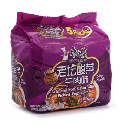 Kangshifu Soup Noodle, Artificial Beef Flavor with Pickled Vegetables 5 pack