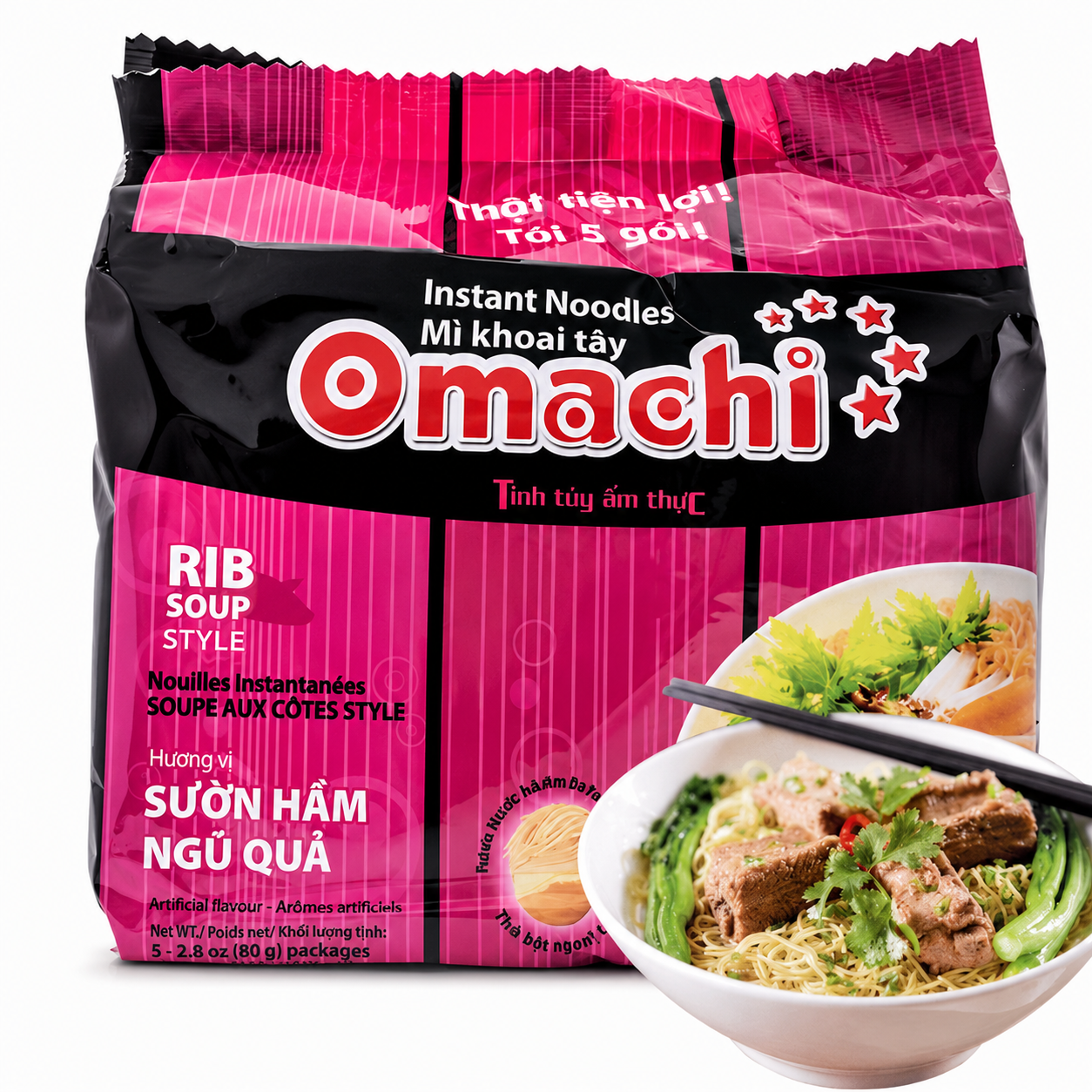 Omachi Instant Potato Noodles Five-Spice Rib Soup Flavor 30 Pack 80g