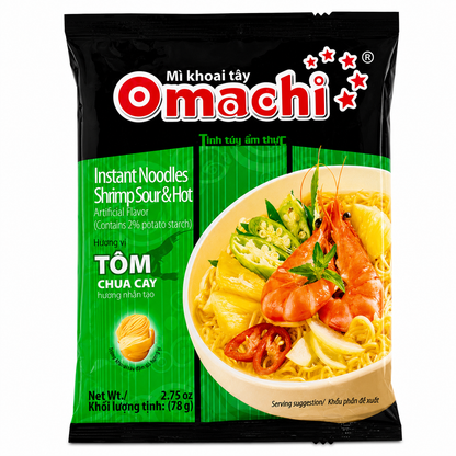 Omachi Instant Potato Noodles Shrimp Sour & Hot Flavor 30 Pack 78g